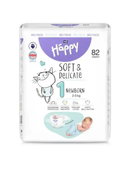 Couches Happy Taille 1 (2-5kg) 82 unités Couches Bébé - Happy