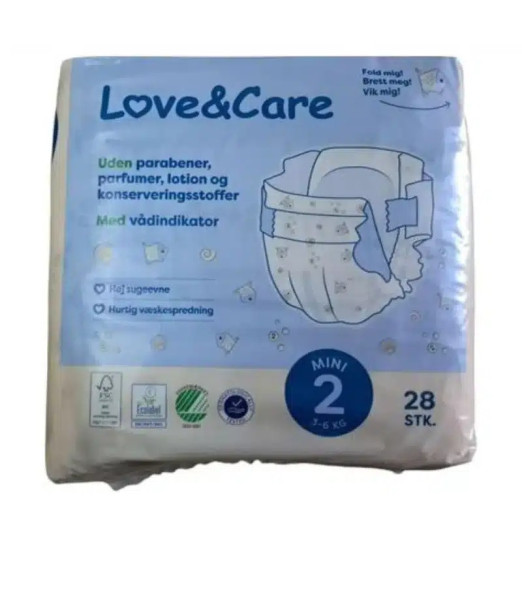 Love & Care Couches Taille 2 – 28 unités (3-6 kg) Couches Bébé 