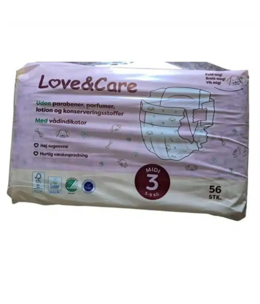 Love & Care Couches Taille 3 – 56 unités (5-9 kg) Couches Bébé 