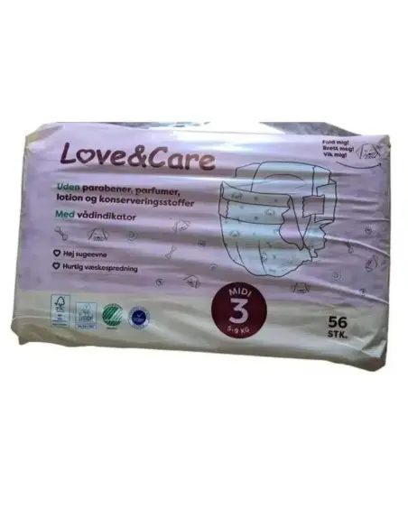Love & Care Couches Taille 3 – 56 unités (5-9 kg) Couches Bébé 