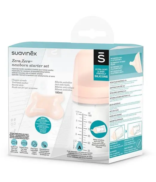 Suavinex Set Biberon Zero.Zero 180 ml avec Sucette Biberon & 2