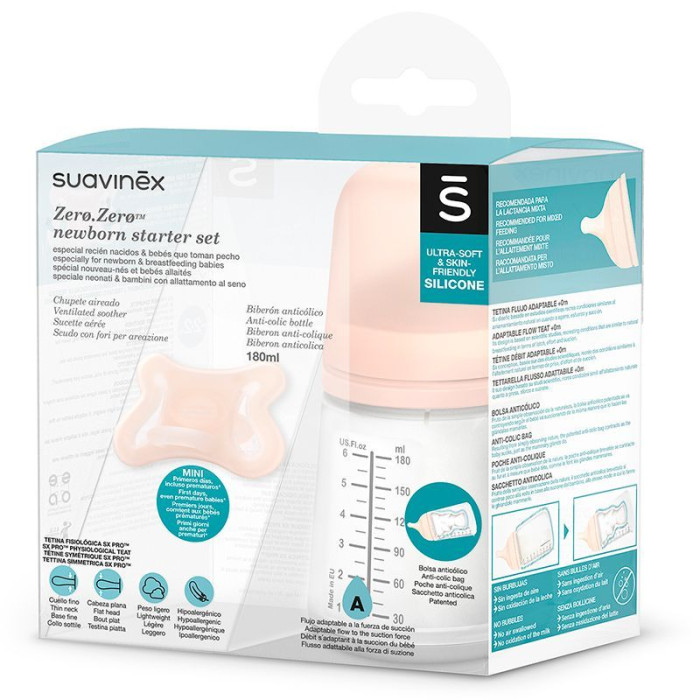Suavinex Set Biberon Zero.Zero 180 ml avec Sucette Biberon &