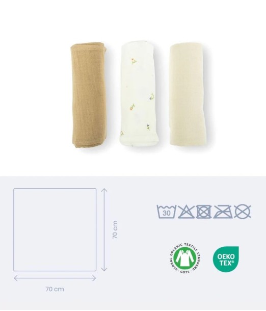 Doomoo Set de 3 langes Muslin 70x70 cm Sweety Creamy 2
