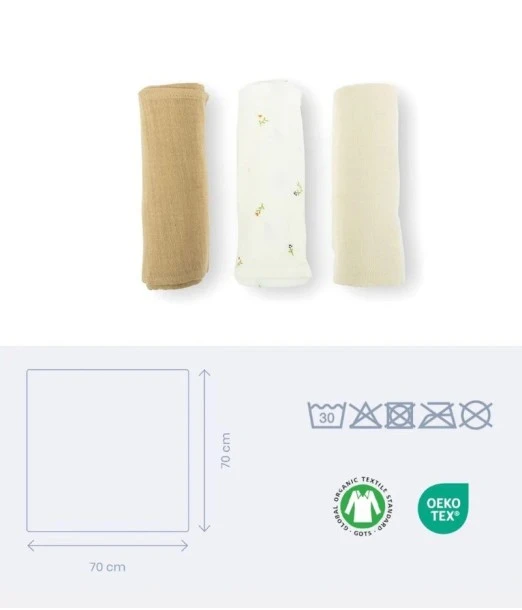 Doomoo set of 3 muslin cloths 70x70 cm Sweety Creamy 2