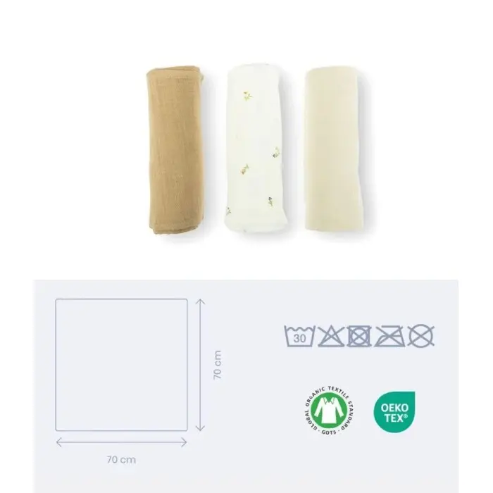 Doomoo Set de 3 langes Muslin 70x70 cm Sweety Creamy Langes -