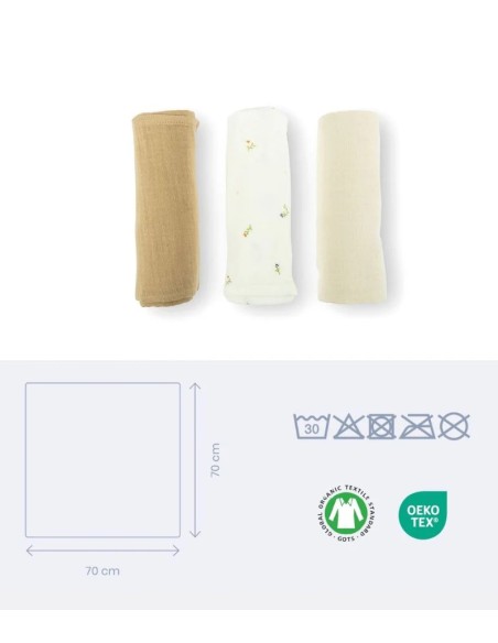 Doomoo Set de 3 langes Muslin 70x70 cm Sweety Creamy dans Langes chez Baby And Mom Maroc