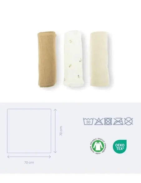 Doomoo set of 3 muslin cloths 70x70 cm Sweety Creamy — photo 2