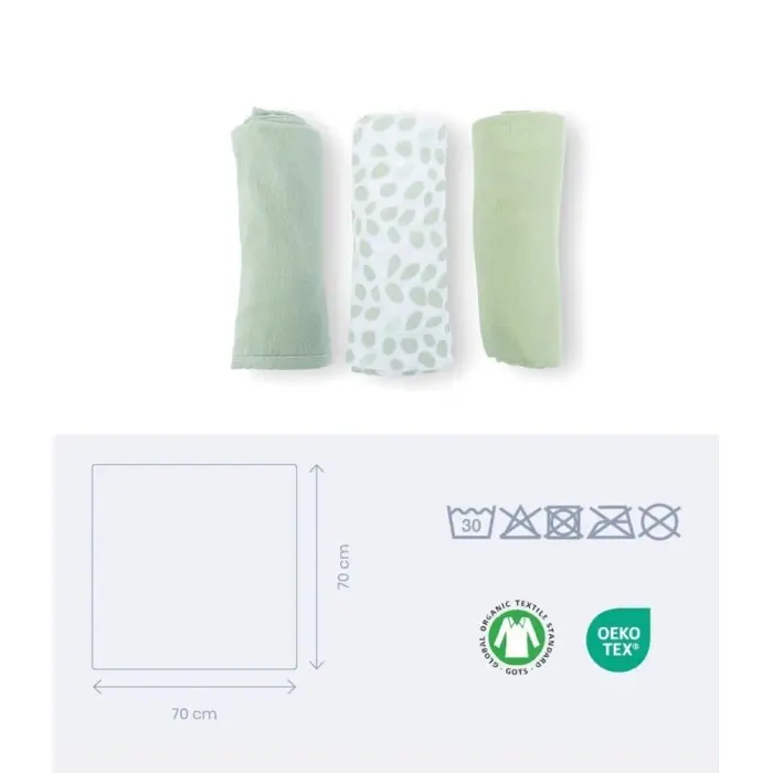 Doomoo Set de 3 langes Muslin 70x70 cm Mini Leaves Green Langes