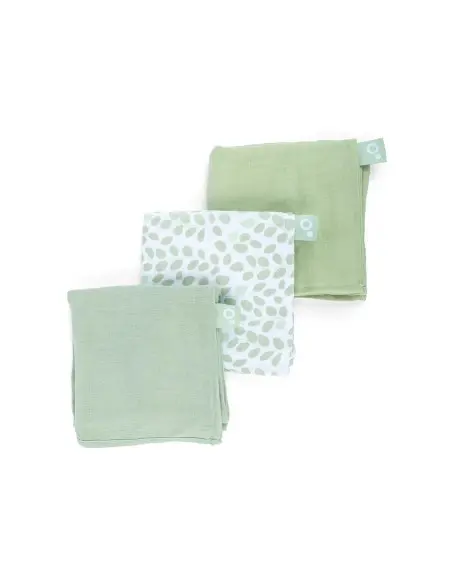 Doomoo set of 3 muslin squares 70x70 cm Mini Leaves Green