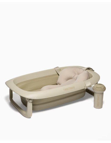 Baignoire Twistshake Pliable + Coussin + Rince cheveux Beige ÉDITION LIMITÉE dans Baignoire chez Baby And Mom Maroc