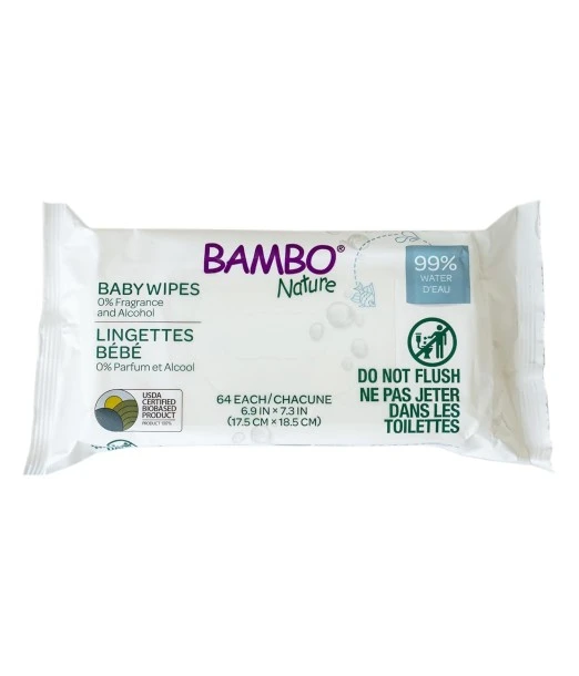Bambo Nature water wipes, fragrance-free, pack of 64