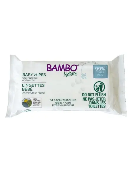 Bambo Nature Lingettes à l'eau sans parfum x64 Lingettes -
