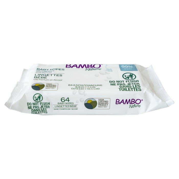 Bambo Nature Lingettes à l'eau sans parfum x64 Lingettes -