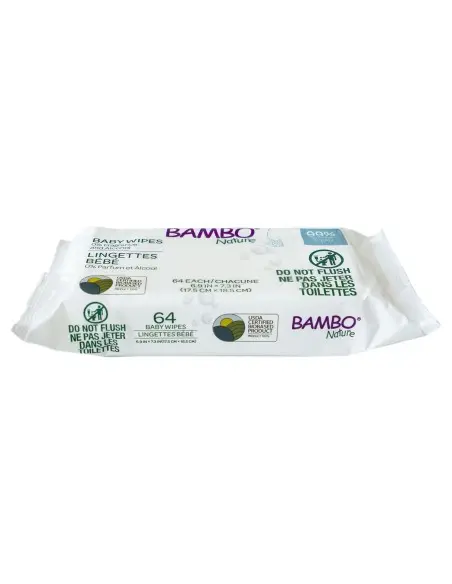 Bambo Nature Lingettes à l'eau sans parfum x64 Lingettes -