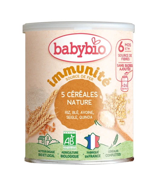 Babybio Infant cereals 5 cereals natural — wheat, oats, rice, rye, quinoa (from 6 months)