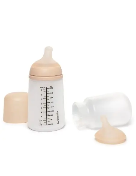 Suavinex pack Zero.Zero anti-colic baby bottle 270 ml & nipple & replacement silicone pouch
