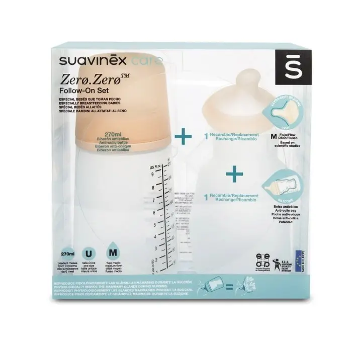 Suavinex Pack Zero.Zero Biberon Anti-Colique 270ml & Tétine &
