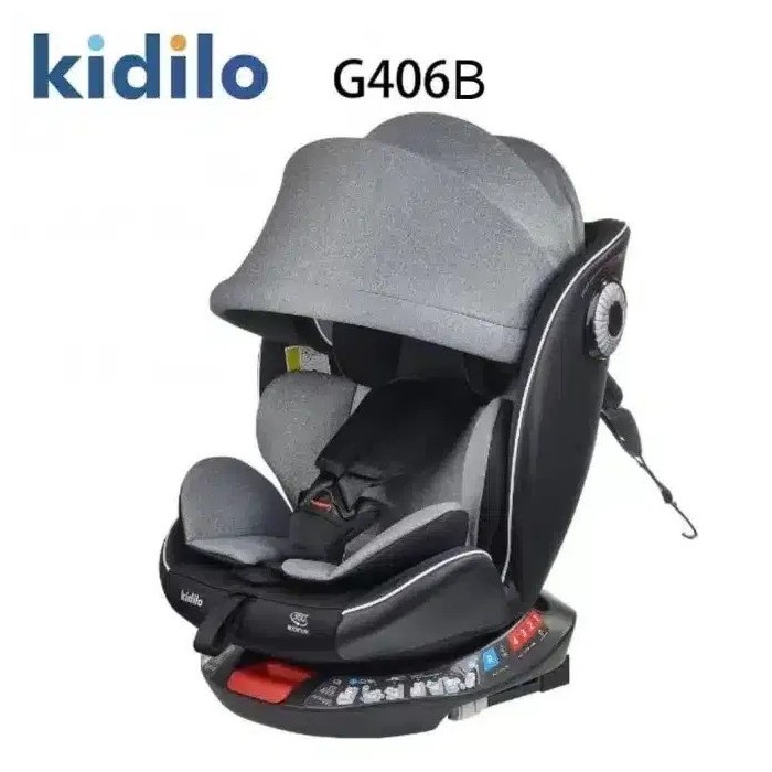Kidilo Siège Auto Rotation 360° Isofix 0-36 kg - Gris Siège