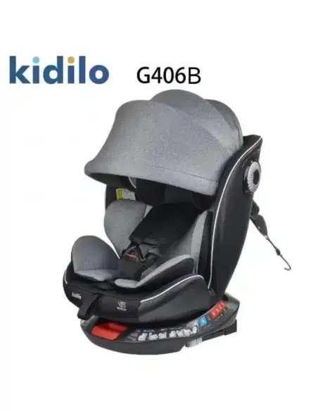 Kidilo Siège Auto Rotation 360° Isofix 0-36 kg - Gris Siège