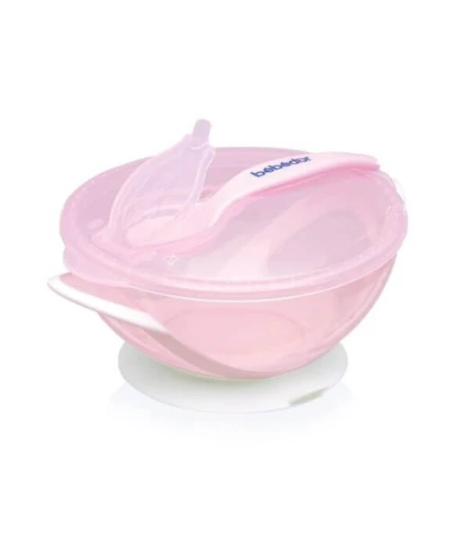 Suction plate + spoon Baby of Gold — pink
