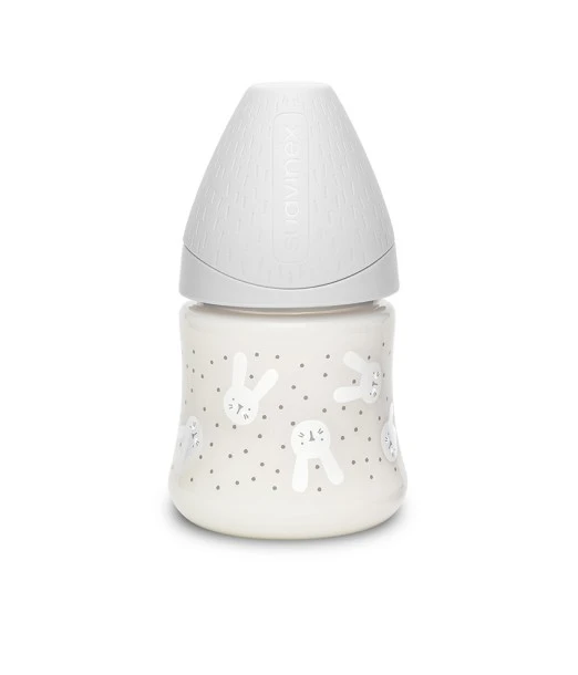 Suavinex Premium baby bottle in polyamide, round anti-colic nipple, 150 ml - Grey Rabbit