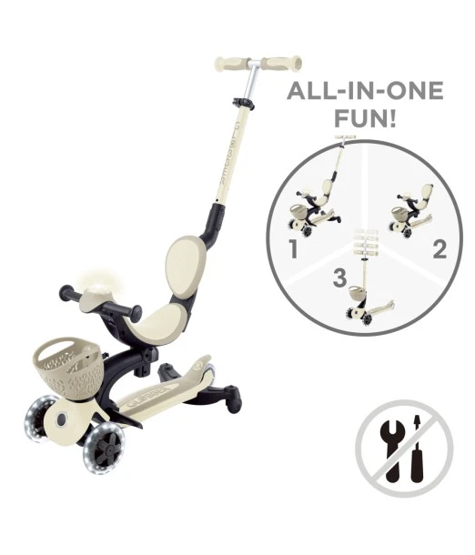 Globber GO UP BABY LIGHTS adjustable scooter with 360° basket, from 15 months to 6 years - taupe 2