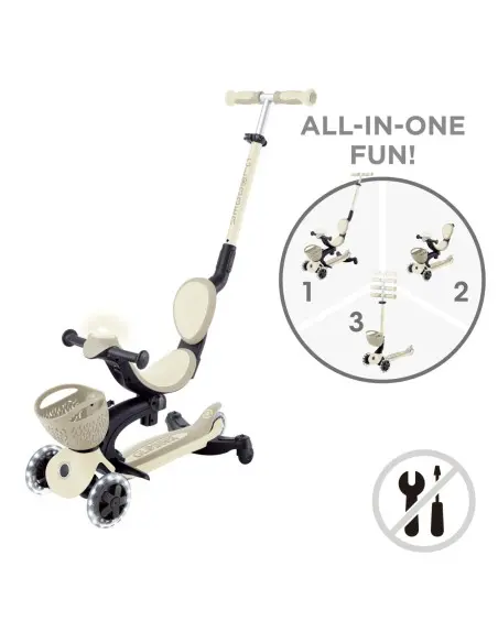 Globber GO UP BABY LIGHTS adjustable scooter with 360° basket, from 15 months to 6 years - taupe — photo 2