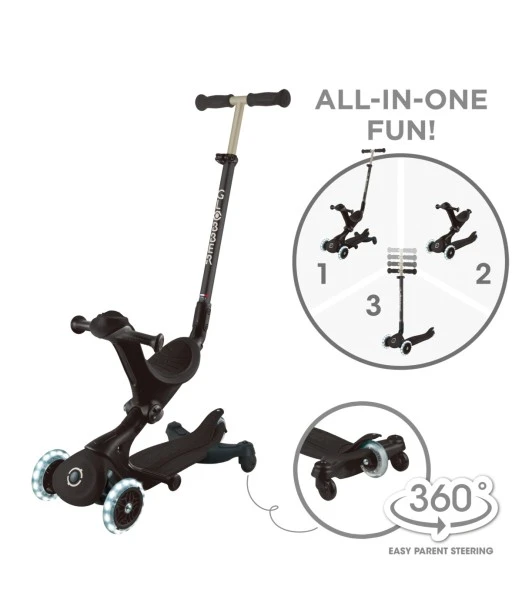 Globber GO-UP DELUXE LED 360° adjustable scooter from 15 months to 6 years - black