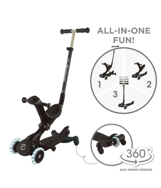 Globber Trottinette évolutive GO-UP DELUXE LED 360° de 15mois à 6ans - Noir