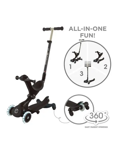 Globber GO-UP DELUXE LED 360° adjustable scooter from 15 months to 6 years - black