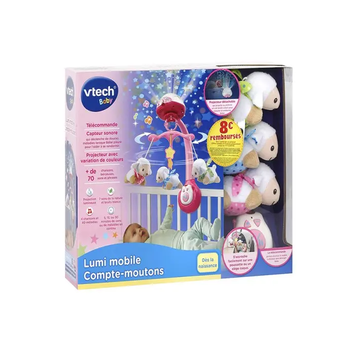 VTECH Lumi Mobile Compte-Moutons Rose 0-3 mois Veilleuse