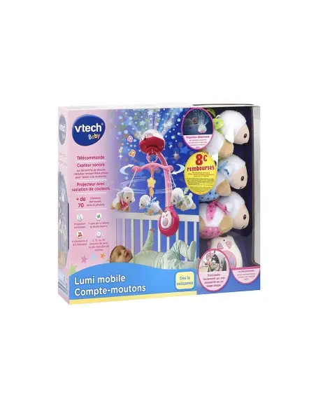 VTECH Lumi Mobile Compte-Moutons Rose 0-3 mois Veilleuse