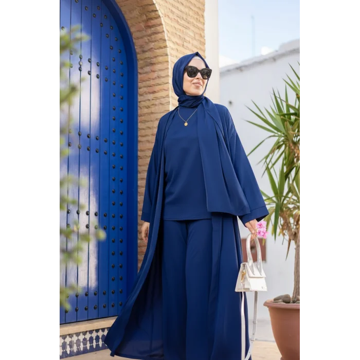 Ensemble abaya élégant et pudique - Bleu Accueil - Maroc