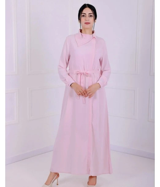Aura long elegant premium crepe dress with asymmetric neckline - Pink
