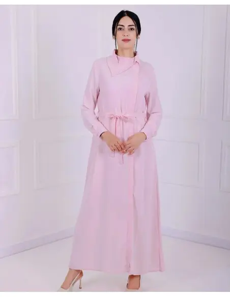 Aura long elegant premium crepe dress with asymmetric neckline - Pink