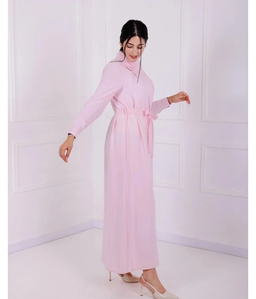 Aura long elegant premium crepe dress with asymmetric neckline - Pink 2