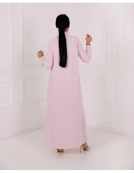 Aura long elegant premium crepe dress with asymmetric neckline - Pink — photo 3