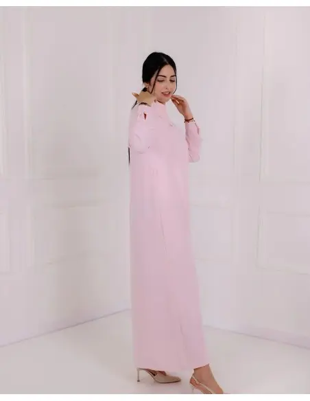 Aura long elegant premium crepe dress with asymmetric neckline - Pink — photo 4