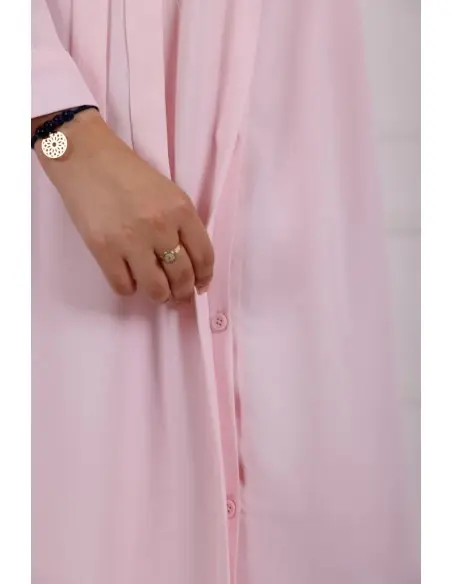 Aura long elegant premium crepe dress with asymmetric neckline - Pink — photo 6