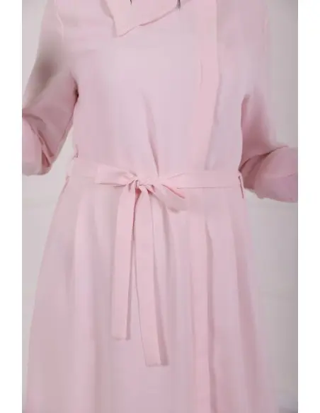 Aura long elegant premium crepe dress with asymmetric neckline - Pink — photo 7