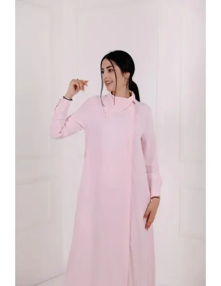 Aura long elegant premium crepe dress with asymmetric neckline - Pink — photo 8