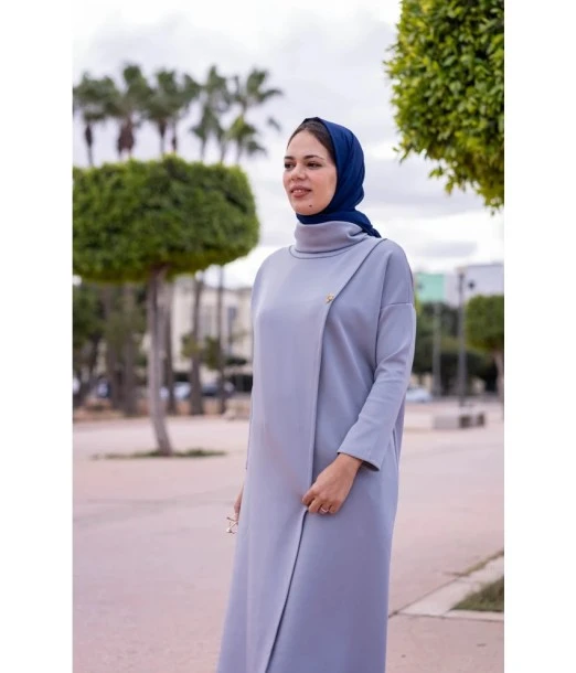 Pretty long elegant and modest dress with trousers for women - grey