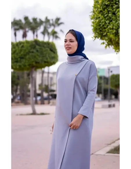 Pretty long elegant and modest dress with trousers for women - grey