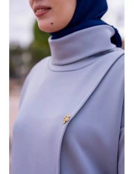 Pretty long elegant and modest dress with trousers for women - grey — photo 3