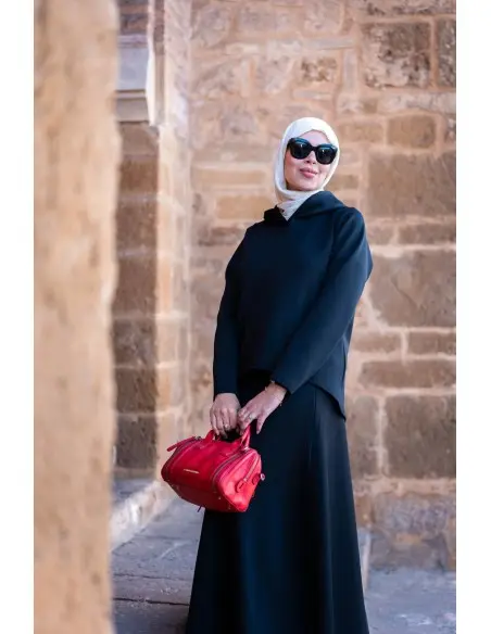 Women's hooded set, modest elegant 2-piece outfit - black