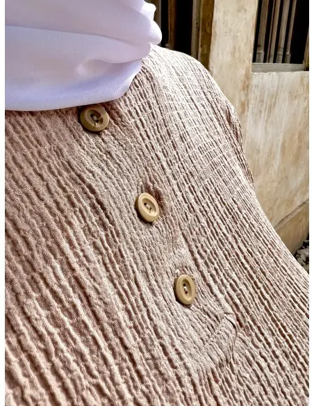 Women's summer 2-piece set Tunic Long & Wide Trousers - beige — photo 2
