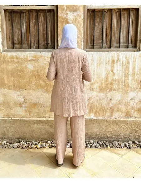 Women's summer 2-piece set Tunic Long & Wide Trousers - beige — photo 4