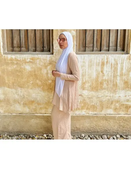 Women's summer 2-piece set Tunic Long & Wide Trousers - beige — photo 6