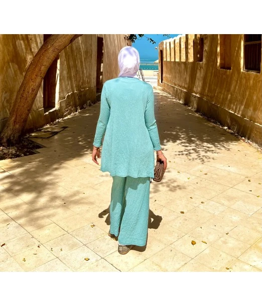Women's summer set 2-piece long tunic & wide trousers - aqua 2