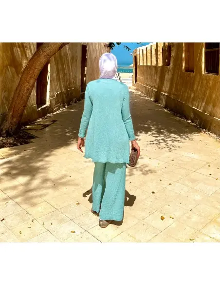 Women's summer set 2-piece long tunic & wide trousers - aqua — photo 2